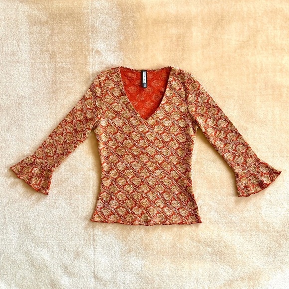 Vintage Y2K Forever21 Orange Patterned Top - Picture 1 of 4